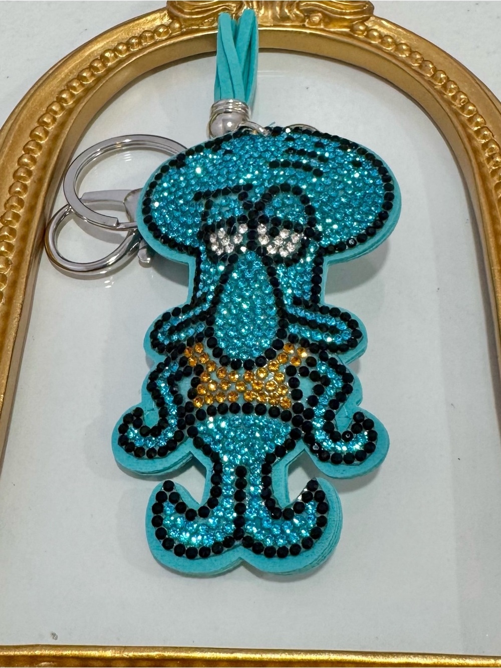 New Blue Rhinestone Squidward Keychain Bag Charm